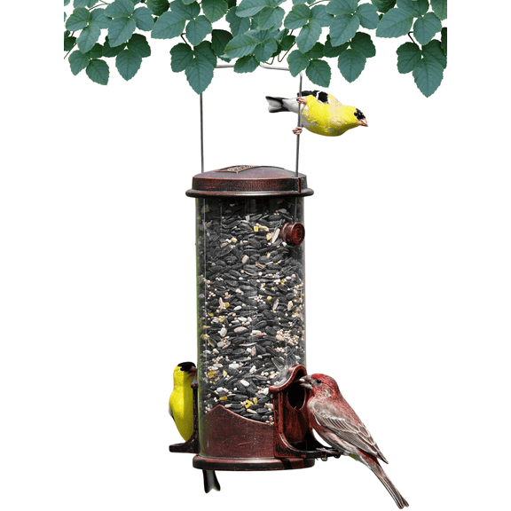 Backyards Essentials Tube Bird Feeder Petite Copper Metal Bird Seed Finch Feeder, 4 Cup Capacity