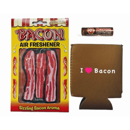 Bacon Addicts Triple Sampler Gift Pack (3pc Set) - Bacon Air Freshener, Bacon Lip Balm & I Love Bacon Insulated Can Cooler