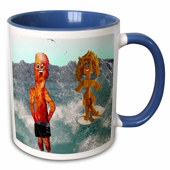 3drose, Bacon and Cheddar Cheese at the Ocean, 15oz Two-tone Blue Mug