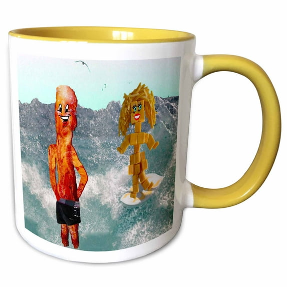3drose, Bacon and Cheddar Cheese at the Ocean, 15oz Two-tone Yellow Mug