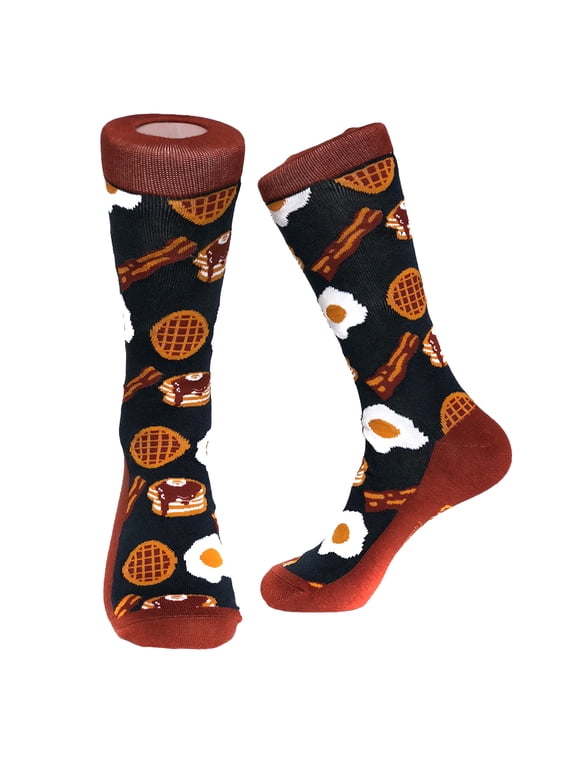Bacon and Eggs Socks Funny Breakfast Food Footwear (Black) - Mens (7-12)