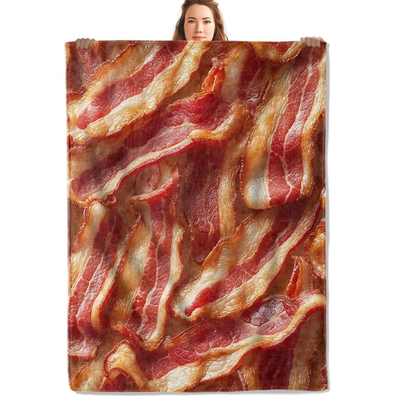 Bacon Blanket Flannel Throw for Sofa Travel and Camping,Soft Lightweight Blankets,Funny Realistic Food,All Seasons Home Decor,Ideal Gifts for Cooking Enthusiasts,50x60 Inch Inch