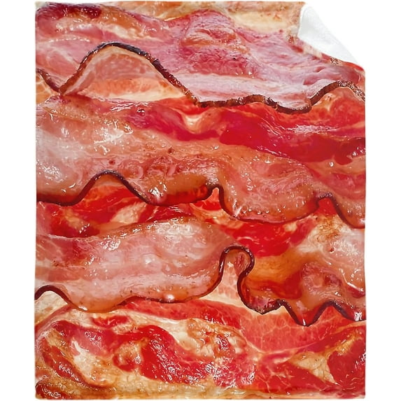 Bacon Blanket Food Throws Funny Gift for Kids Girl Boys Lightweight Fleece Throw Novelty Realistic Super Soft Comfy Gifts for Teens Women Men Flannel Bedding Sheet Blankets for Couch Sofa,80"x60"