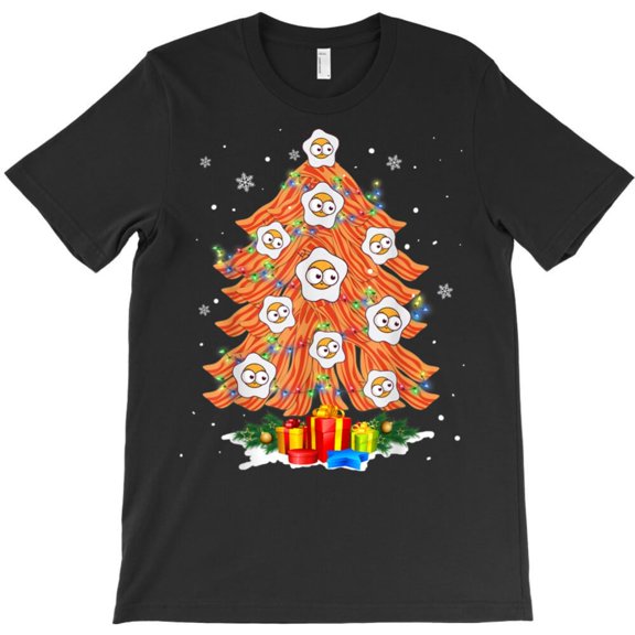 Bacon Christmas Tree Egg Lights Funny Pajama Holiday Gifts Graphic T-Shirt G5767, Up to 5XL