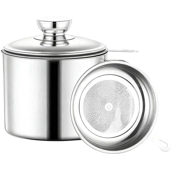 Bacon  Container, 34oz Bacon  Saver with Strainer for Kitchen, Stainless Steel Cooking Oil Container,  Storage Can
