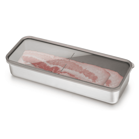 Bacon Container for Refrigerator, 10.4 x 3.93 x 1.81 inch Stainless Steel Container for Fridge, Bacon Fresh Keeper Deli Meat Saver, Airtight Bacon Storage Container with Lids, Dishwasher Safe