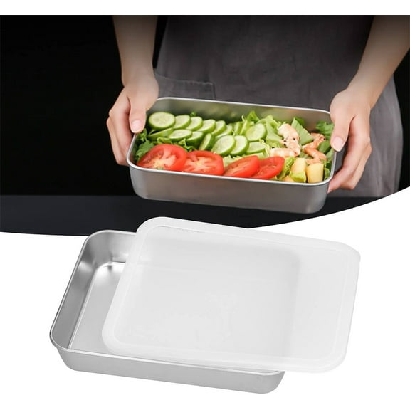 Bacon Container for Refrigerator, Stainless Steel Square Plate With Lid, Stainless Steel Airtight Meat Storage Containers, Food Storage Containers for Fridge, Food Grade Baking Plate