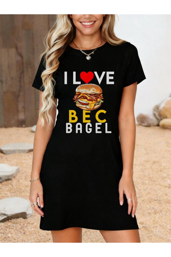 Bacon Egg and Cheese Bagel BEC Breakfast Sandwiches New York Comfort Colors Adult Heavyweight T-Shirt Dress Casual Summer Dress Everyday Outfit