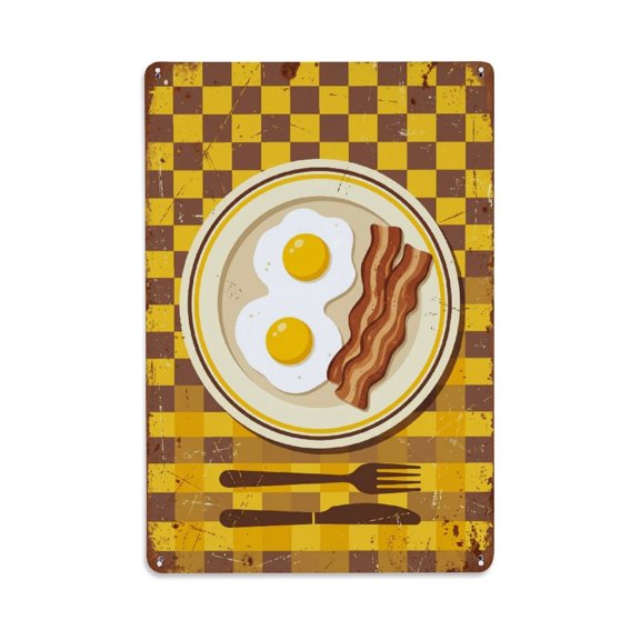 Bacon Eggs Breakfast Vintage Metal Tin Sign Plaque Wall Decor for Cafe, Club, Garden Metal Poster 8x12Inch
