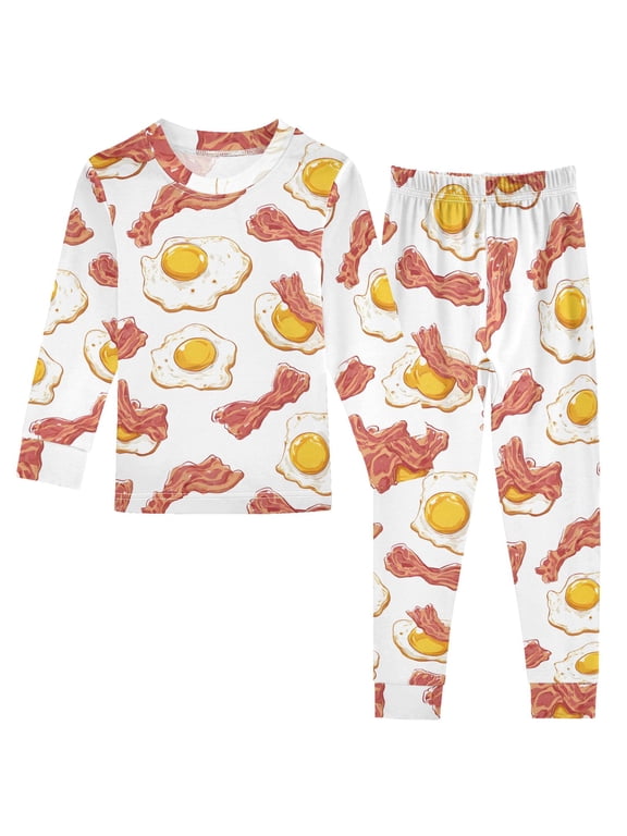 Bacon Eggs Pattern Cotton Pajamas 2 Piece Set Sleepwear Soft and Comfortable Homewear Nightwear