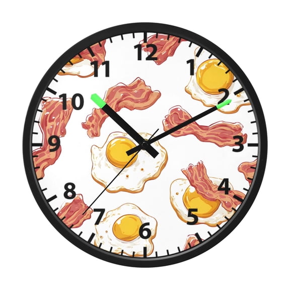 Bacon Eggs Pattern Wall Clock 12 Inch Voice Activated Night Light Silent Non Ticking