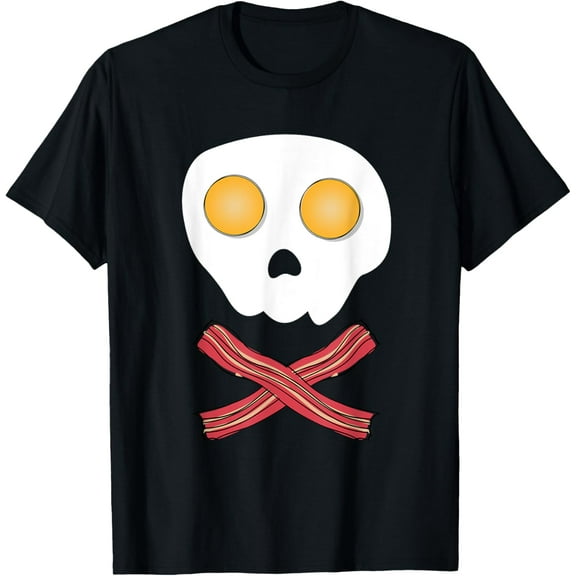Bacon & Eggs Skull & Crossbones T-Shirt Fried Breakfast Gift T-Shirt100% cotton short-sleeved shirt for both men and women