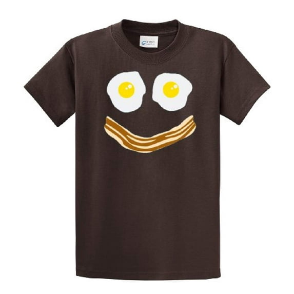 Bacon & Eggs Smiley Face Short Sleeve T-shirt-Brown-XXL