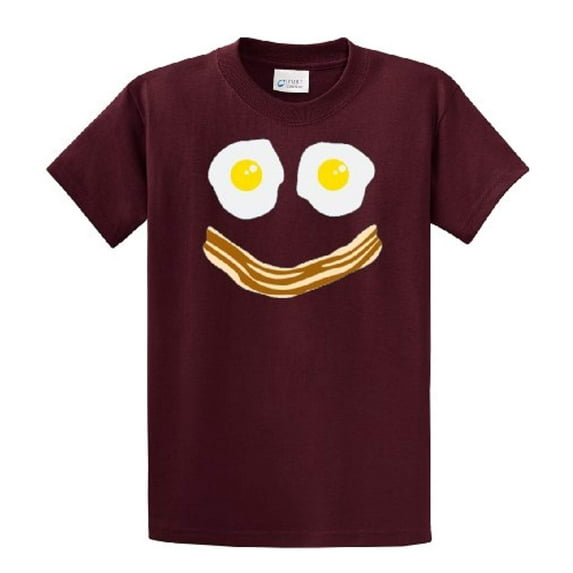 Bacon & Eggs Smiley Face Short Sleeve T-shirt-Maroon-XXXL