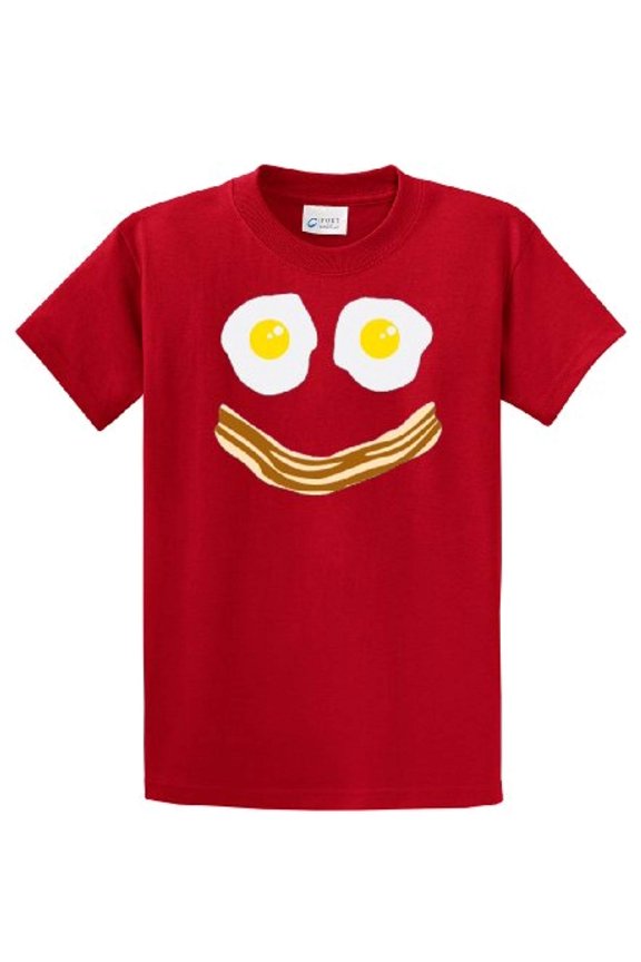 Bacon & Eggs Smiley Face Short Sleeve T-shirt-Red-Large