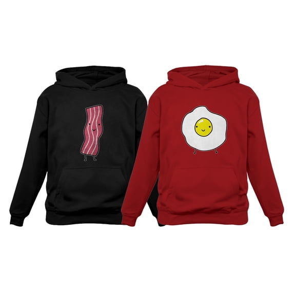 Bacon & Eggs Valentine's Day Gift for Him & Her Funny Matching Couples Hoodies Bacon Black Large / Eggs Red Small