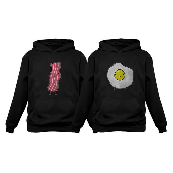 Bacon & Eggs Valentine's Day Gift for Him & Her Funny Matching Couples Hoodies Bacon Black Medium / Eggs Black Large