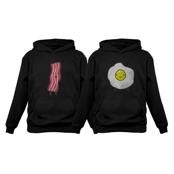 Bacon & Eggs Valentine's Day Gift for Him & Her Funny Matching Couples Hoodies Bacon Black XX-Large / Eggs Black XX-Large