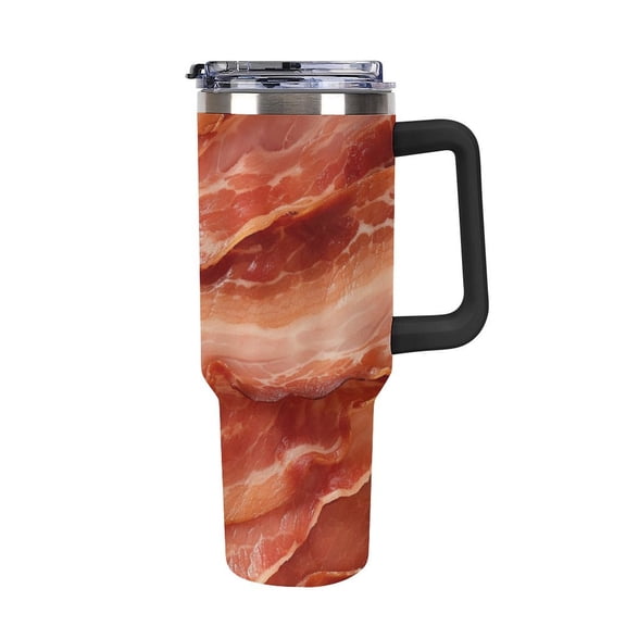 Bacon Food Tumbler with Handle and Straw 40 oz Stainless Steel Leakproof Travel Coffee Mug Car Cup Vacuum Water Bottle 40oz