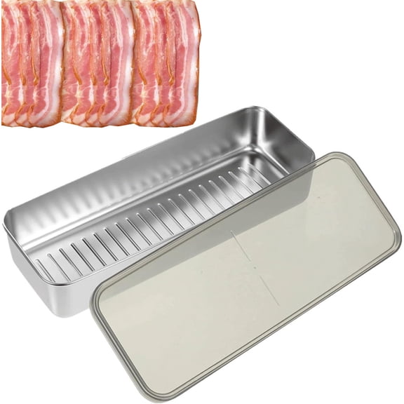 Bacon Fresh Storage Container with Lid,Bexikou Stainless Steel Deli Meat Storage Bacon Keeper for Fridge,Food Storage Container for Fridge Airtight Food Storage