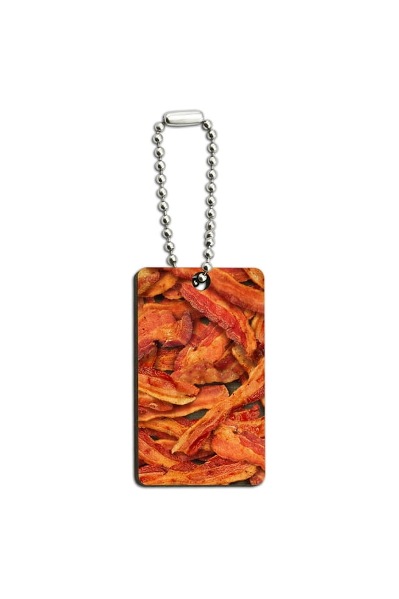 Bacon Galore Wood Wooden Rectangle Keychain Key Ring