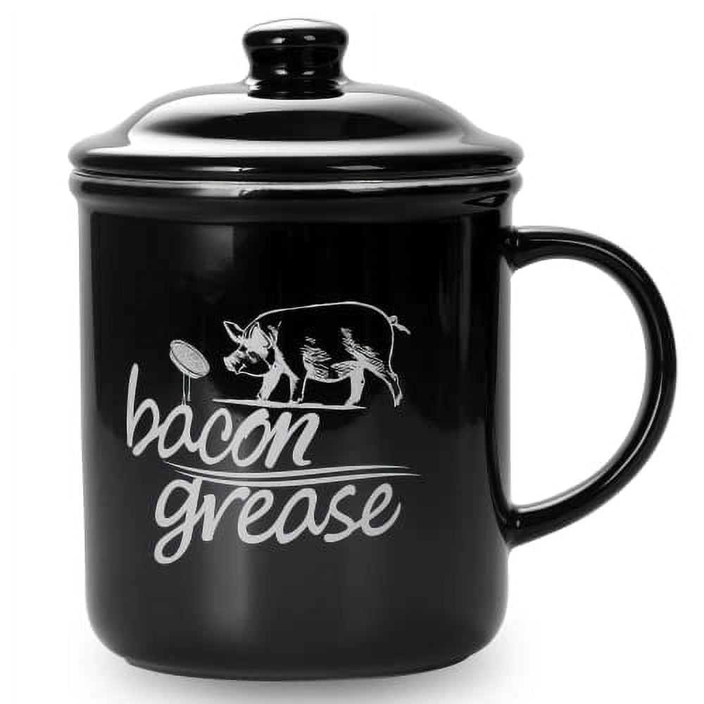Bacon Grease Container,Ceramic Cooking Oil Storage with Strainer Can Grease  Keeper for Kitchen,Black