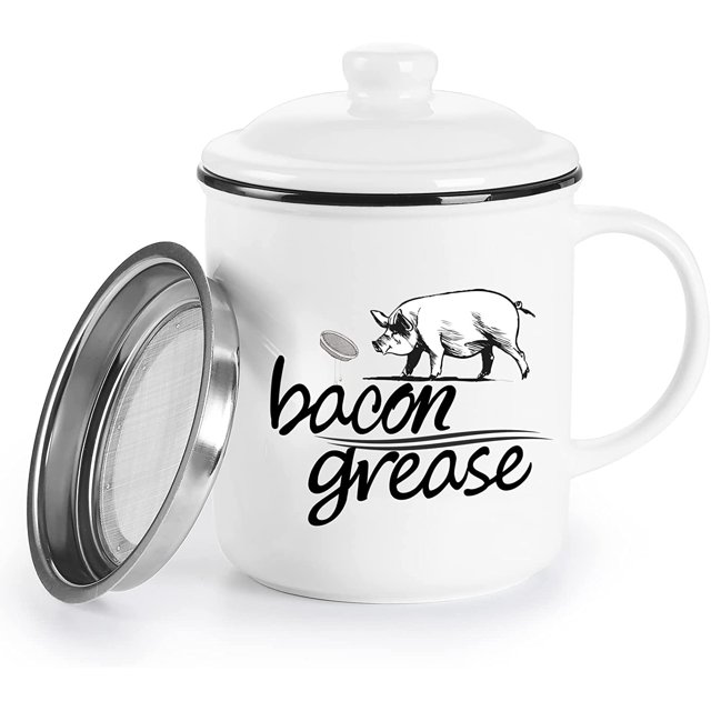 Bacon Grease Container, Ceramic Cooking Oil Storage with Strainer Can