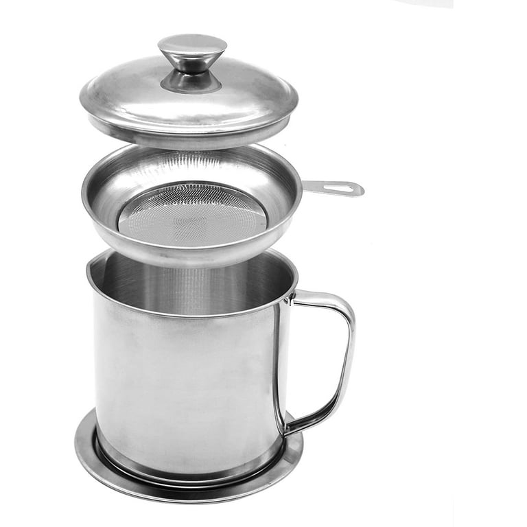 Bacon Grease Container with Strainer 1.3 L / 44 oz Stainless Steel