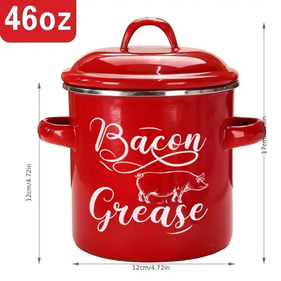 Bacon Grease Container with Strainer-46OZ Large Capacity, Enamel Bacon Grease Keeper for Bacon Drippings, Farmhouse Red Kitchen Decor,  Stainless Lid Silicone Food