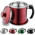 thumbnail image 1 of Bacon Grease Container With Strainer, 48 oz Metal Shining Red Stainless Steel Oil Container, Pot Fat Storage With Lid, Easy Grip Handle Suitable For Storing Frying Oil And Cooking Grease, 1 of 10