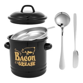 Bacon Grease Container With Strainer 46oz Large Enamel Grease Saver Retro Fat Container Keeper for Kitchen Fat Storage