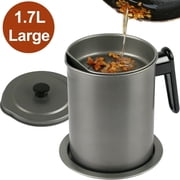 Gamexcel Bacon Grease Container with Strainer, 1.7 L Oil Storage Can with Lid and Coaster Tray, Gray