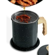 Bacon Grease Container with Strainer Black 1.4L Grease Catcher Cooking Iron Oil Filter with Lid Storage Lard for Cooking.
