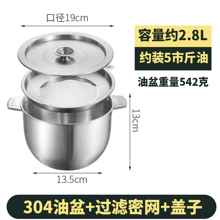 Stainless Steel Grease Container with Strainer, Bacon Grease