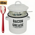 thumbnail image 1 of Bacon Grease Container with Strainer - Large 46OZ Kitchen Oil Storage Can, Food Saver Bin with Lid and Scraper, Dishwasher Safe (White), 1 of 2