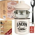 thumbnail image 1 of Bacon Grease Container with Strainer - With Food-Grade Silicone Spatula, 24oz Enamel Rustic Farmhouse Fat Container, Keeper, Recipes, Dishwasher Safe, 1 of 7