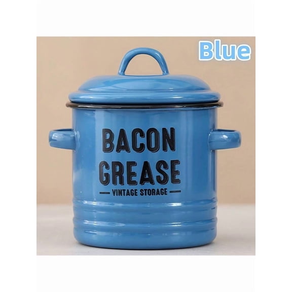 Bacon Grease Container with Strainer and Lid, 46oz Large Capacity Enamel Oil Storage Can, Cooking Grease Keeper and Oil Separator for Kitchen, Red