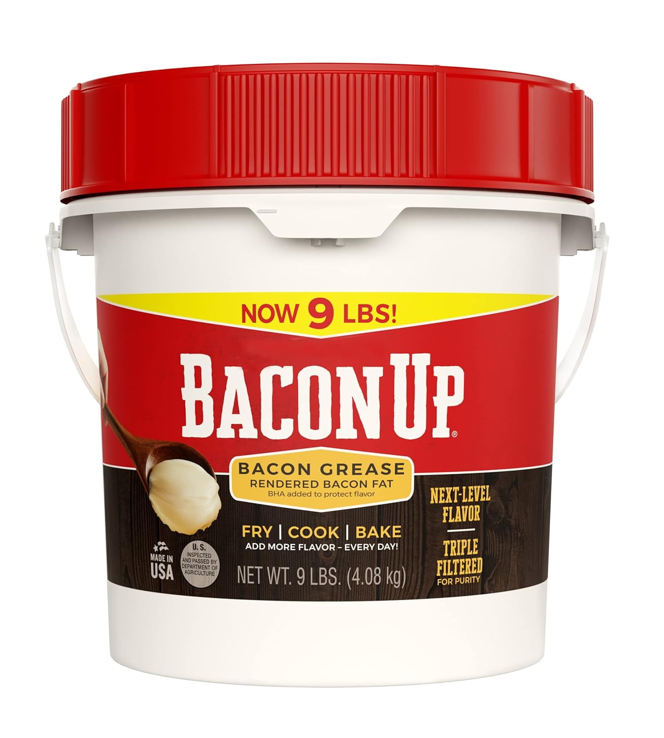 Ⓡ Bacon Grease for Cooking - 9lb Pail of Authentic Solid Bacon