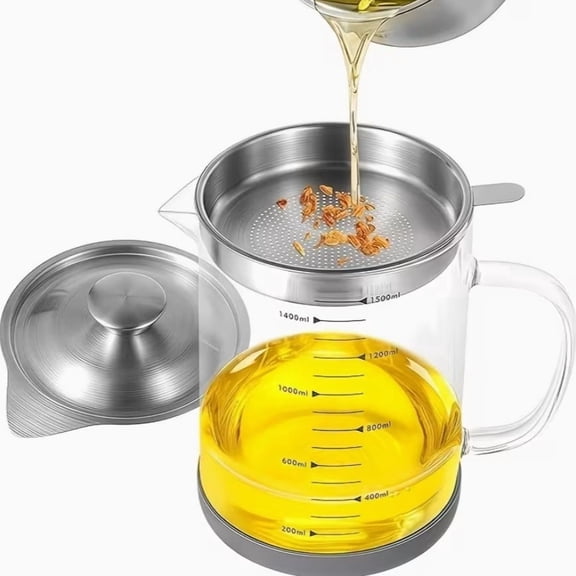 Bacon Grease Saver 1.5L Grease Container with Built-In Filter for Clean Cooking Fats Storage Heat-Resistant, Space-Saving Kitchen Oil Keeper for Home Cooks