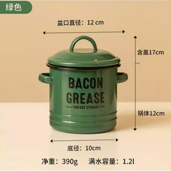 Bacon Grease Saver, 3.5 Liter Grease Container for Kitchen, Cooking Oil Bacon Fat Storage Can Jar, Farmhouse Style Grease Holder, Large Capacity Enamel Pot, Dishwasher Safe