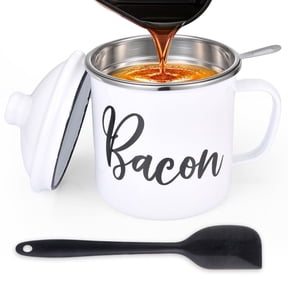 Bacon Grease Saver Container with Fine Mesh Strainer,1.36L Stainless Steel Oil Grease Saver with Lid & Spatula,White