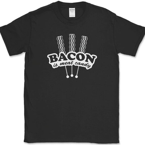 Bacon Is Meat Candy T-Shirt Funny BBQ Grilling Food Pig Pork Humor Tee - Black, L