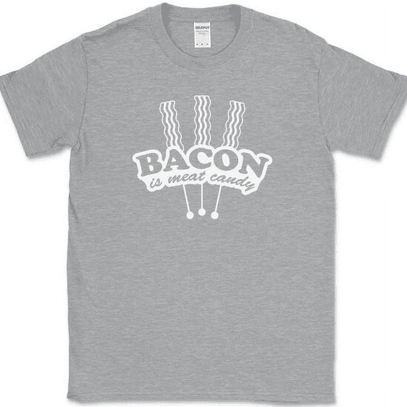 Bacon Is Meat Candy T-Shirt Funny BBQ Grilling Food Pig Pork Humor Tee - Heather Grey, S