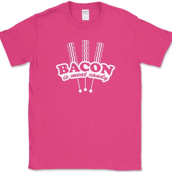 Bacon Is Meat Candy T-Shirt Funny BBQ Grilling Food Pig Pork Humor Tee - Pink, M
