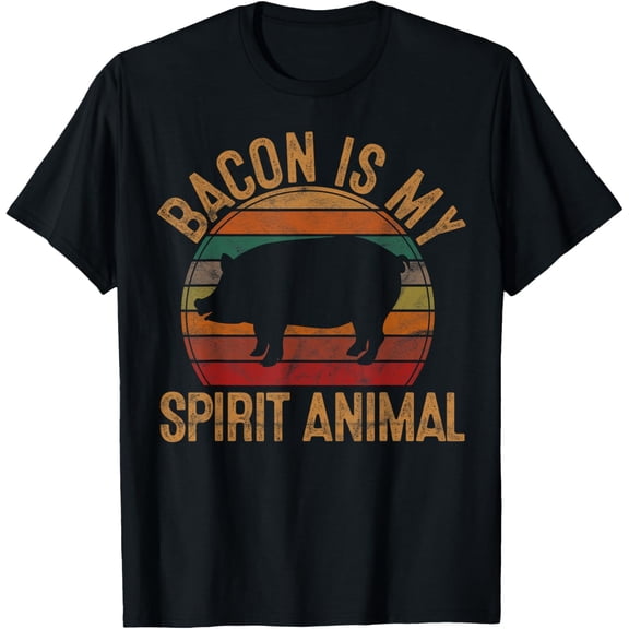 Bacon Is My Spirit Animal Gift Retro BBQ Costume Pork Grill T-Shirt men and women can wear, black, white, gifts