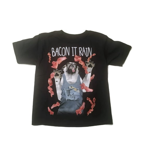 Bacon It Rain Pug Boys' Short Sleeve Graphic Tee Black
