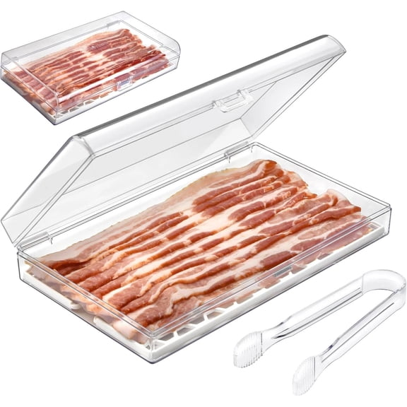 Bacon Keeper Storage Container with Tong, Deli Meat Storage Container with Perfo