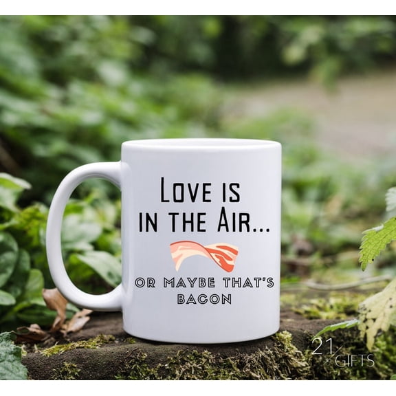 Bacon Lover Coffee Mug Love is in the Air, Funny Foodie Gift