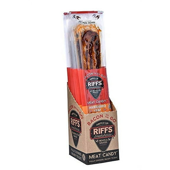 Bacon On The Go by Riffs Smokehouse - Habanero Heat - Pack of 12 Individually Sealed Strips of Bacon