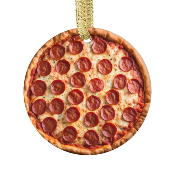 Bacon Pepperoni Pizza Pie with Cheese Food Lovers Foodie Novelty Holiday Christmas Ornament Xmas Tree Gift (Flat Design Printed on Ceramic, NOT 3D)